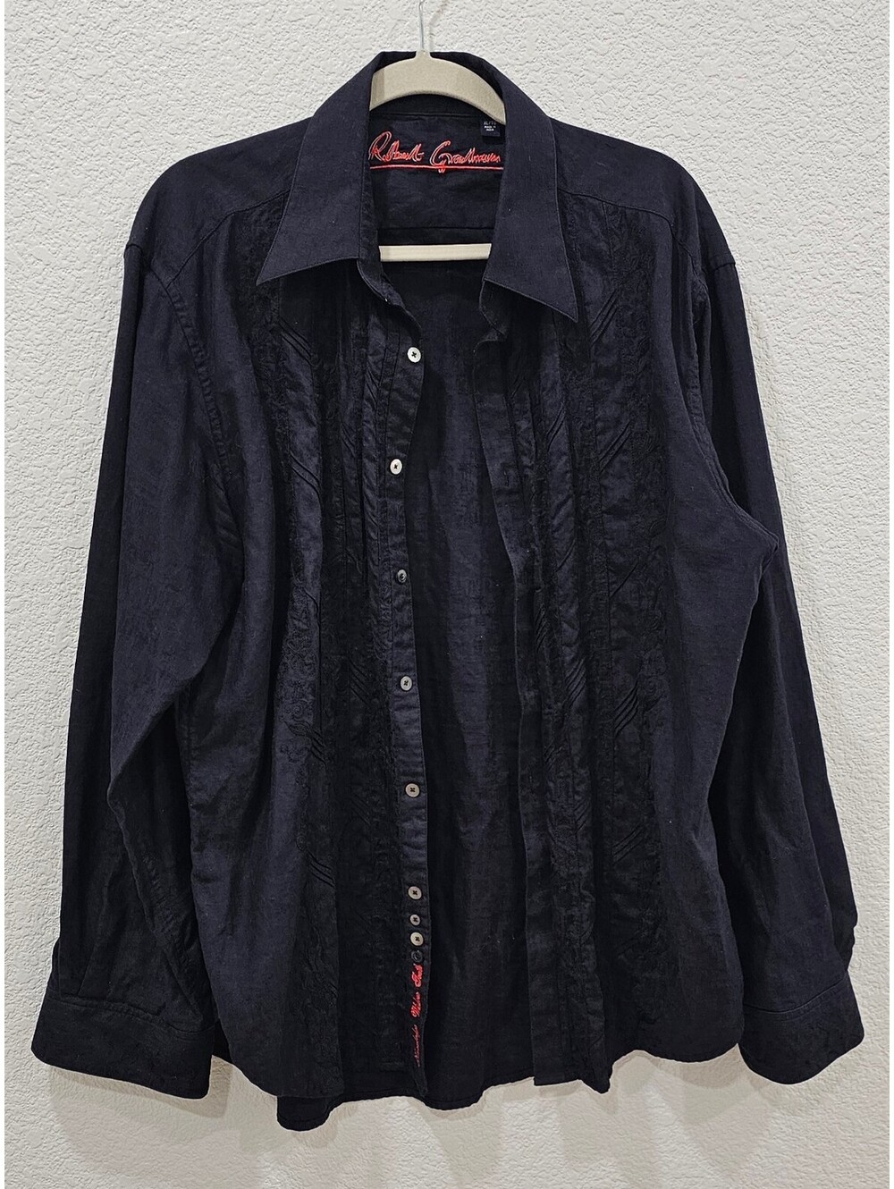 Robert Graham Knowledge Wisdom Truth Shirt Men XL Black Embroidered Cotton